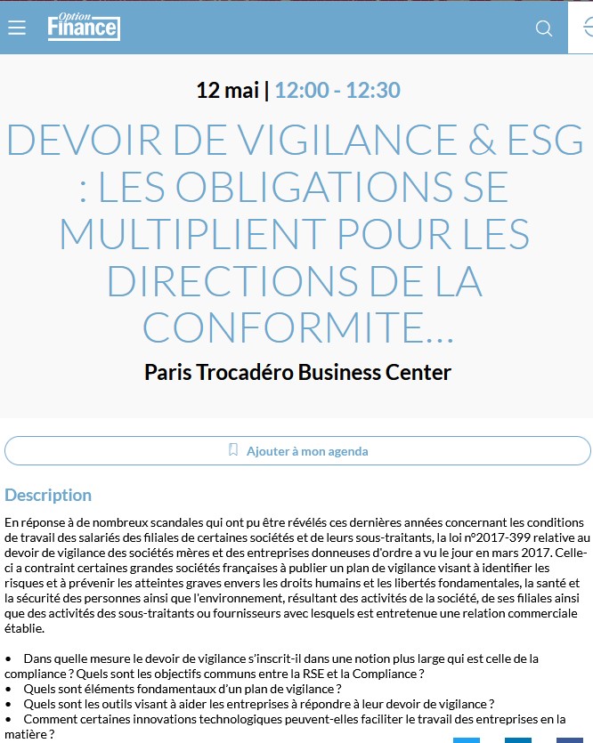 Devoir De Vigilance & Esg Les Obligations Se Multiplient Pour Les Directions De La Conformite